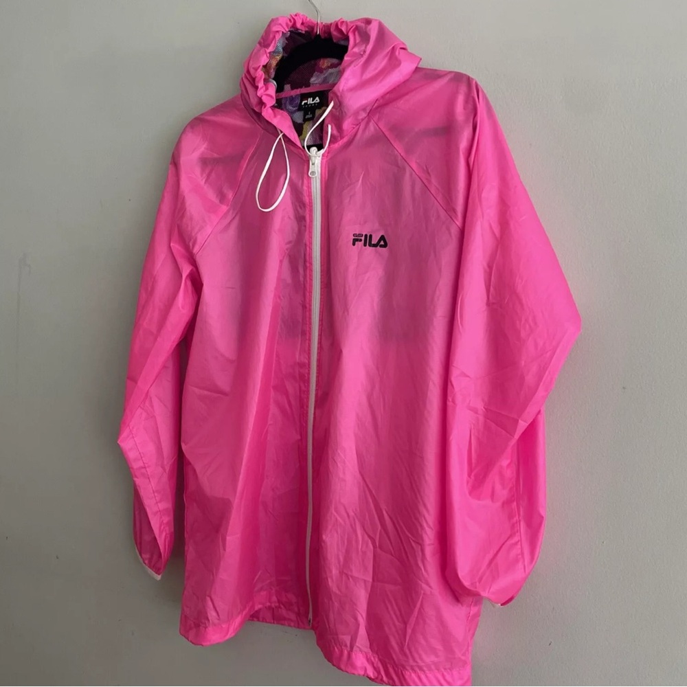 FILA Hot Pink Lightweight Windbreaker Jacket with Hood Sixze L